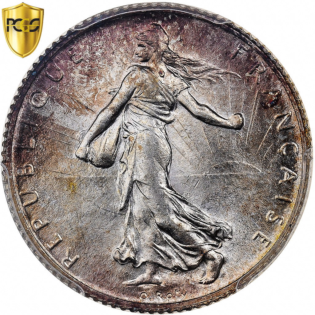 France, 1 Franc, Semeuse, 1909, Paris, Silver, PCGS, MS62, Gadoury:467, KM:844.1