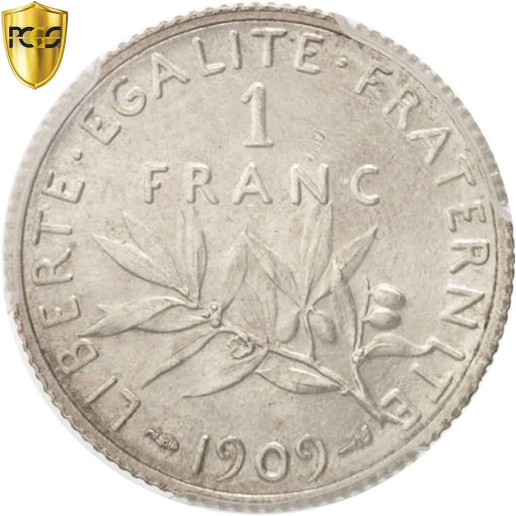 France, 1 Franc, Semeuse, 1909, Paris, Silver, PCGS, MS63, Gadoury:467, KM:844.1