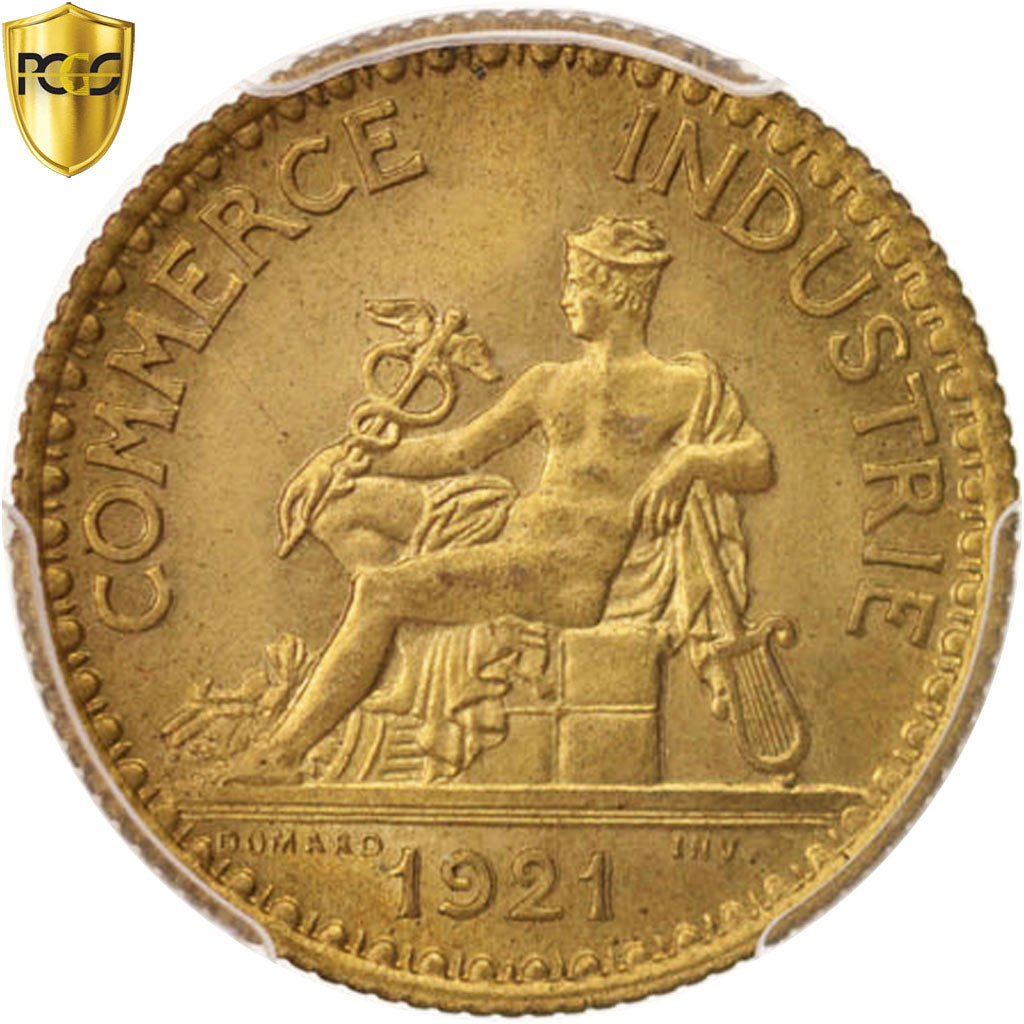 France, 1 Franc, Chambre de commerce, 1921, Paris, Aluminum-Bronze, PCGS, MS65