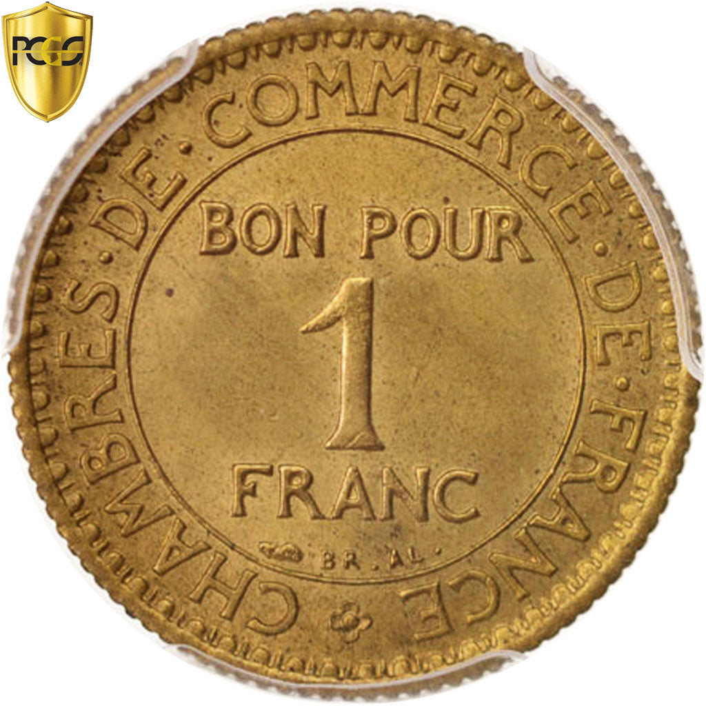 France, 1 Franc, Chambre de commerce, 1921, Paris, Aluminum-Bronze, PCGS, MS65