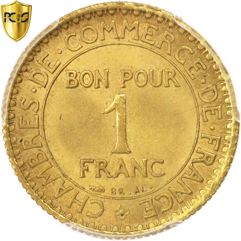 France, 1 Franc, Chambre de commerce, 1921, Paris, Aluminum-Bronze, PCGS, MS65