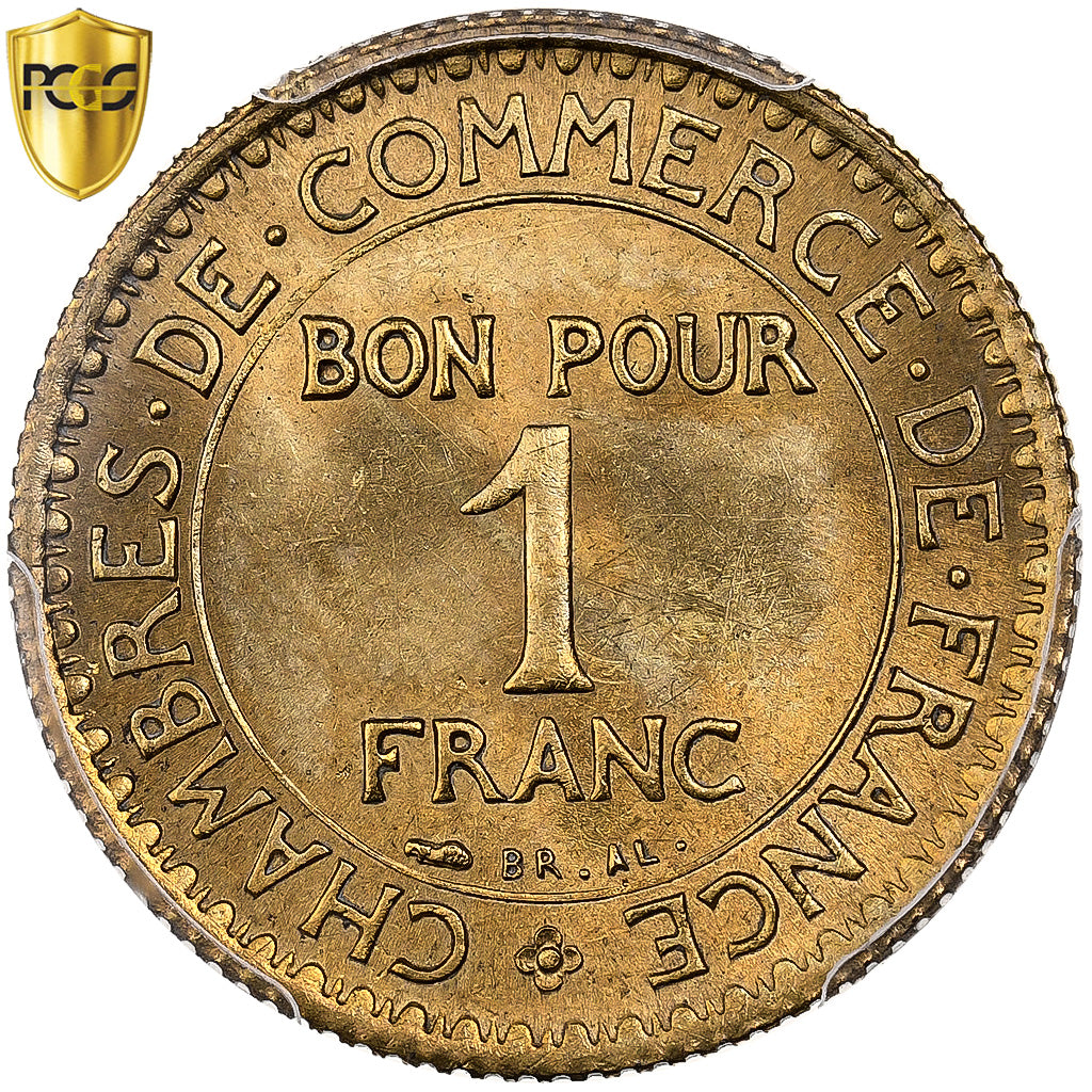 France, 1 Franc, Chambre de commerce, 1921, Paris, Cupro-Aluminium, PCGS, MS65