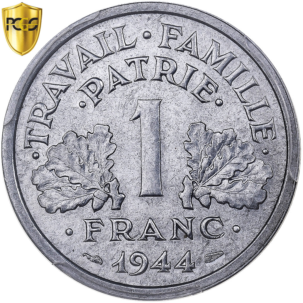 French State, Franc, Bazor, 1944, Beaumont-Le-Roger, Aluminum, PCGS, MS63