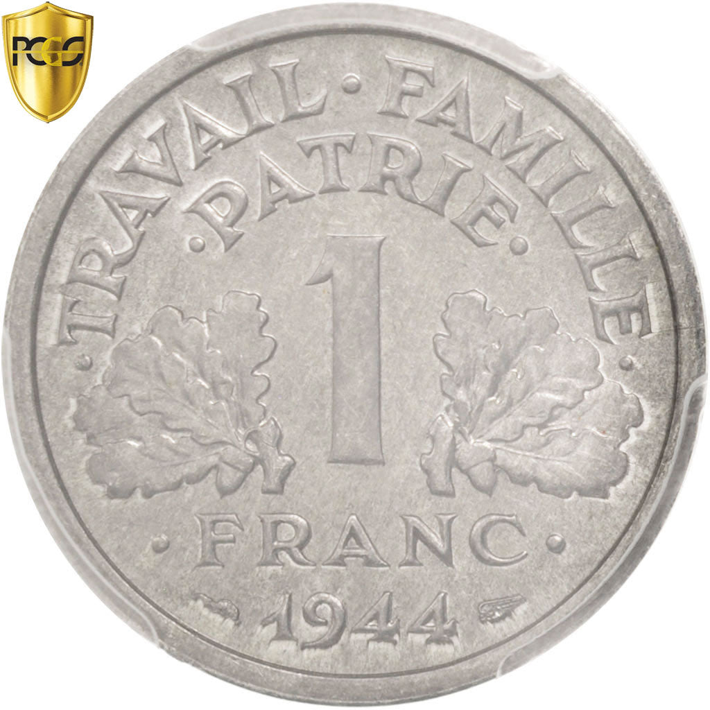 France, 1 Franc, Bazor, 1944, Beaumont-Le-Roger, Aluminum, PCGS, MS64