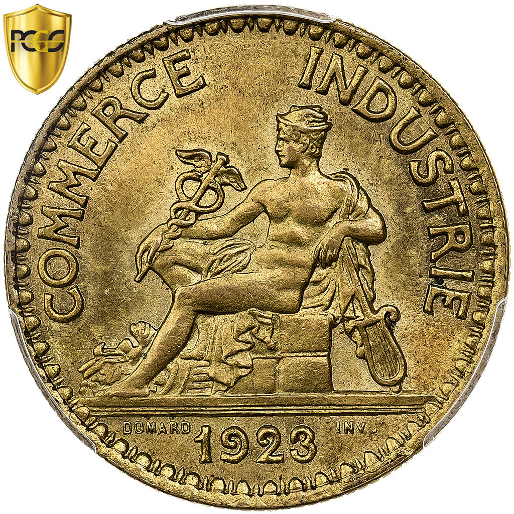 France, 2 Francs, Chambre de commerce, 1923, Paris, Cupro-Aluminium, PCGS, MS65