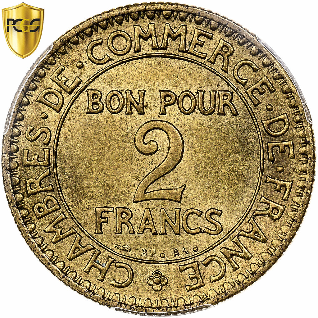 France, 2 Francs, Chambre de commerce, 1923, Paris, Cupro-Aluminium, PCGS, MS65