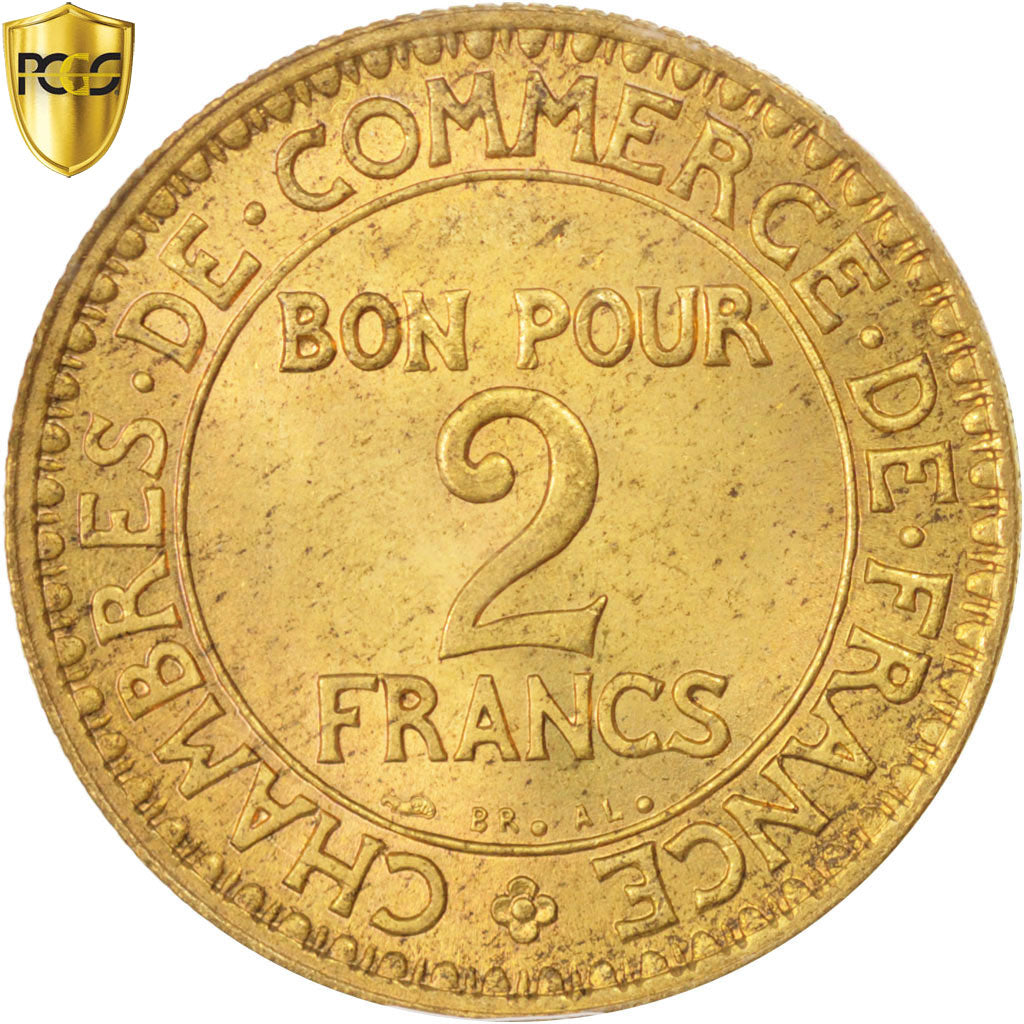 Monnaie, France, Chambre de commerce, 2 Francs, 1925, Paris, PCGS, MS64, SPL+