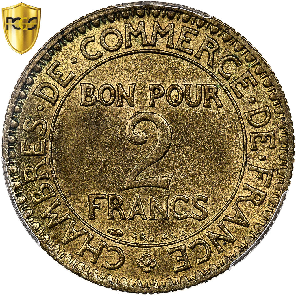 France, 2 Francs, Chambre de commerce, 1926, Paris, Aluminum-Bronze, PCGS, MS63