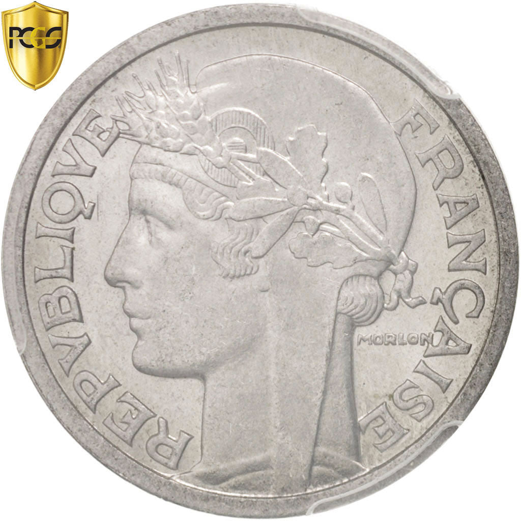 Coin, France, Morlon, 2 Francs, 1945, Paris, PCGS, MS63, MS(63), Aluminum