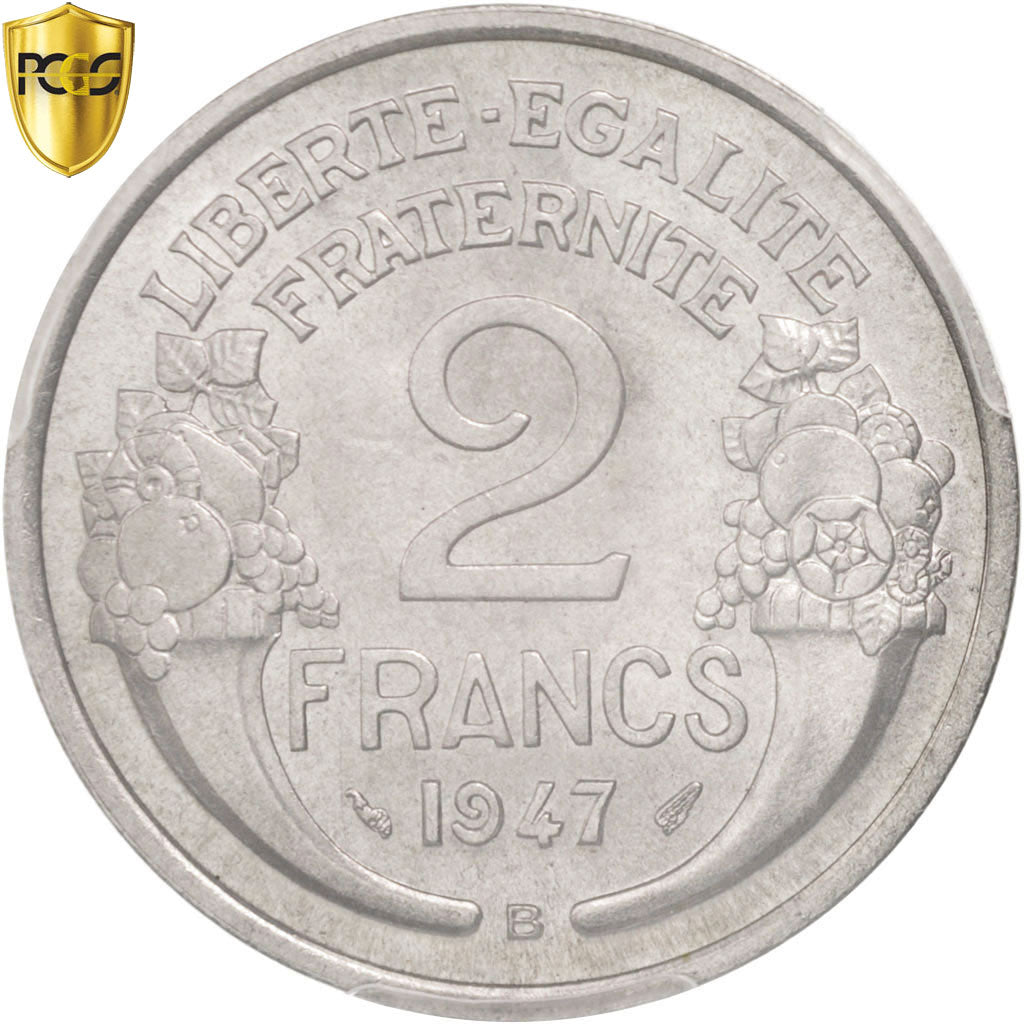 Monnaie, France, Morlon, 2 Francs, 1947, Beaumont le Roger, PCGS, MS63, SPL