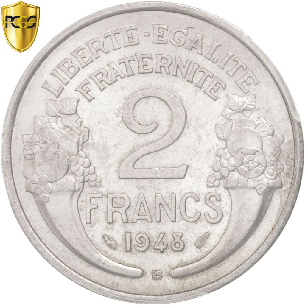 Coin, France, Morlon, 2 Francs, 1948, Beaumont le Roger, PCGS, MS62, MS(60-62)