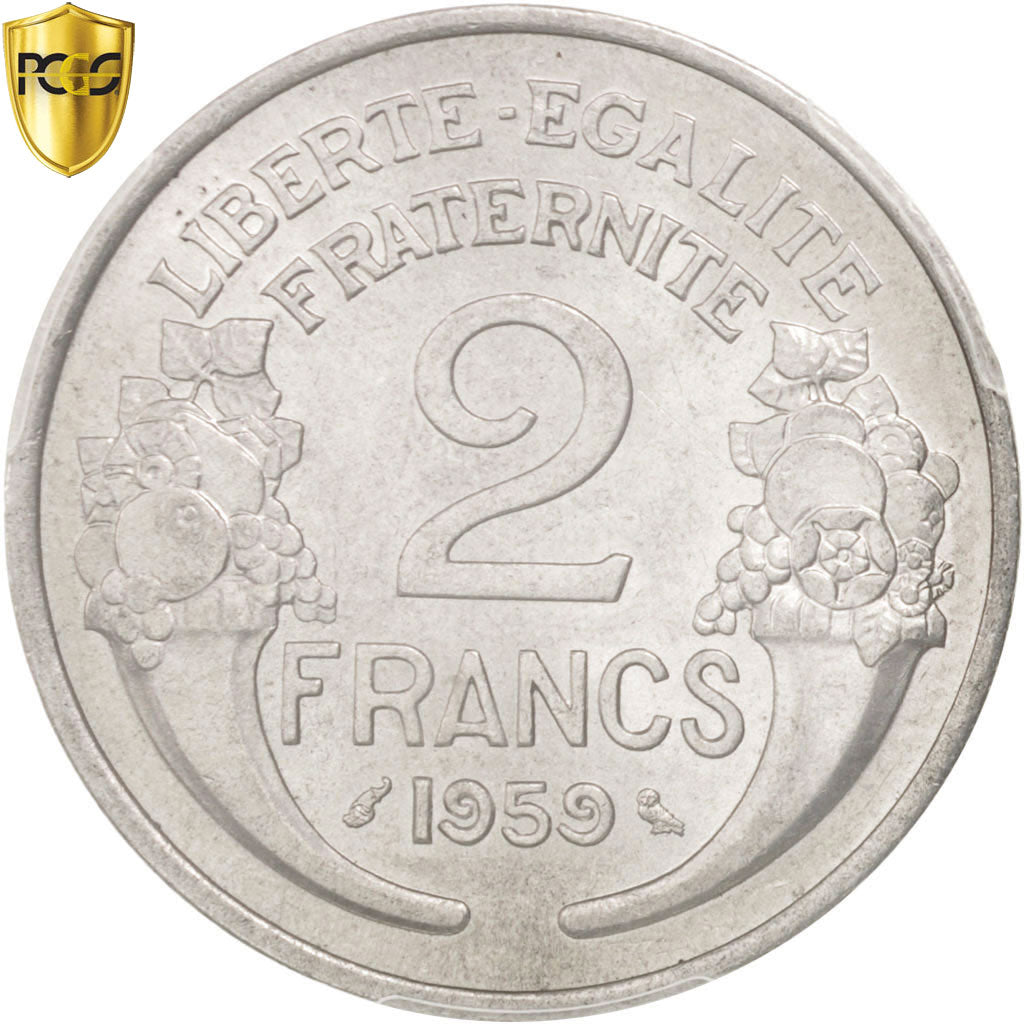 Monnaie, France, Morlon, 2 Francs, 1959, Paris, PCGS, MS63, SPL, Aluminium