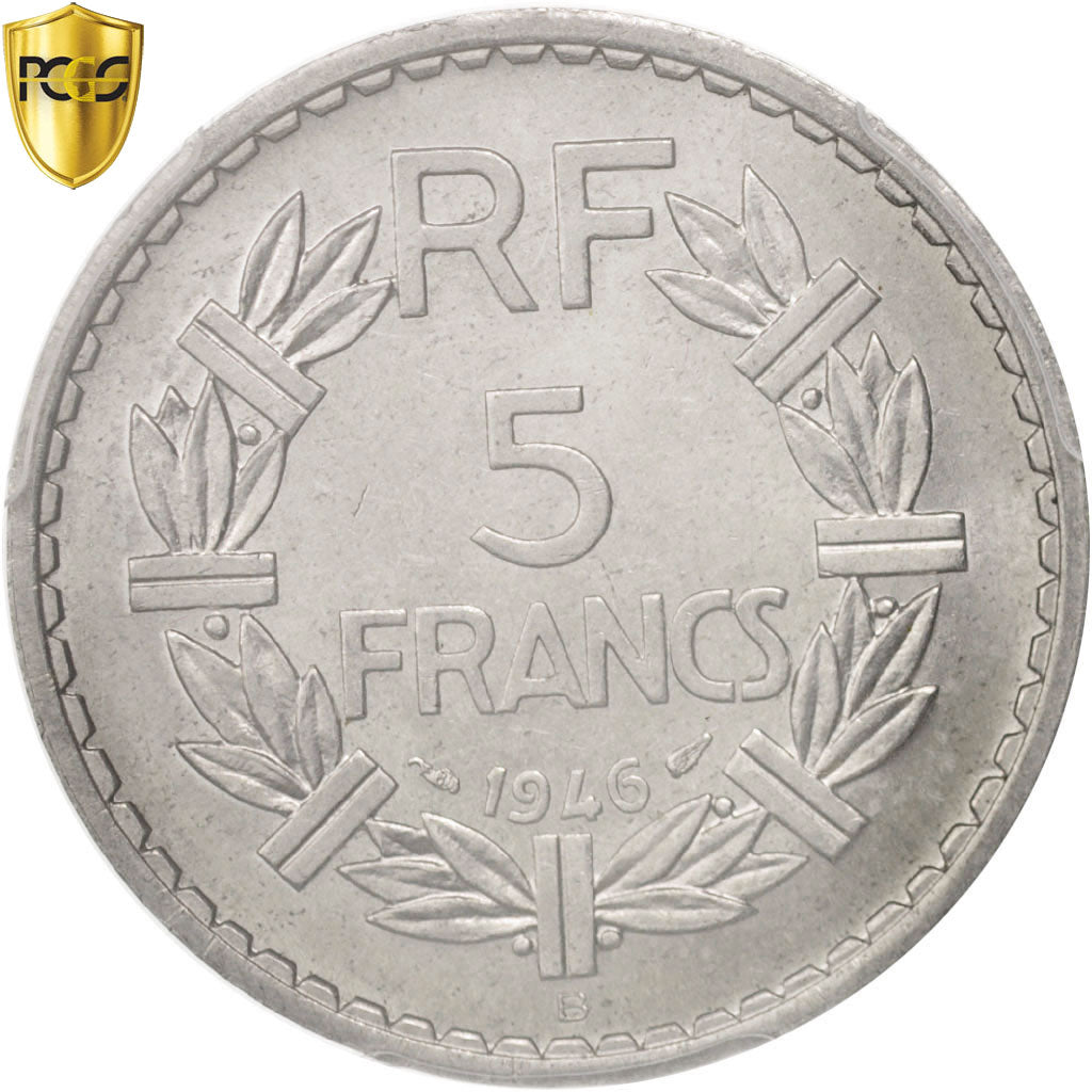 Coin, France, Lavrillier, 5 Francs, 1946, Beaumont le Roger, PCGS, MS63, MS(63)