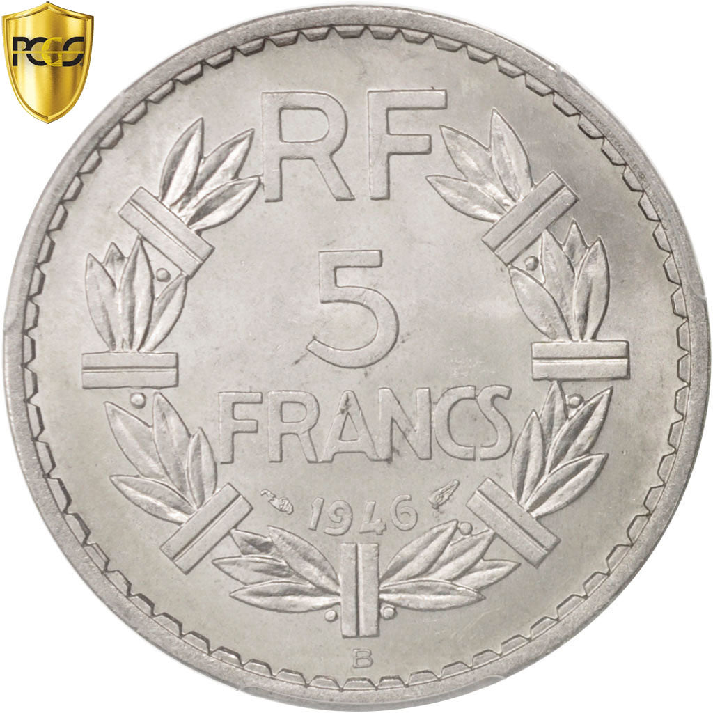 Coin, France, Lavrillier, 5 Francs, 1946, Beaumont le Roger, PCGS, MS64, MS(64)