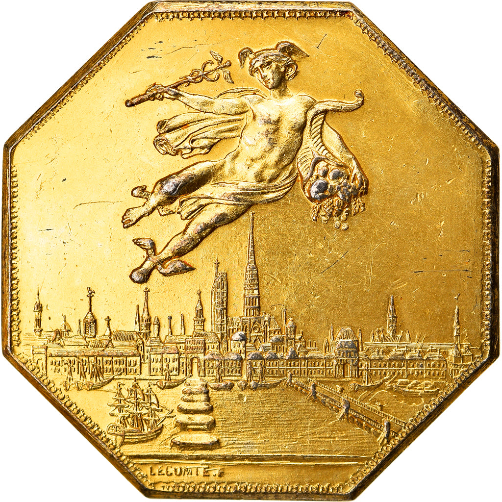 France, Token, Chambre de Commerce de Rouen, 1802, Lecomte, AU(50-53), Vermeil