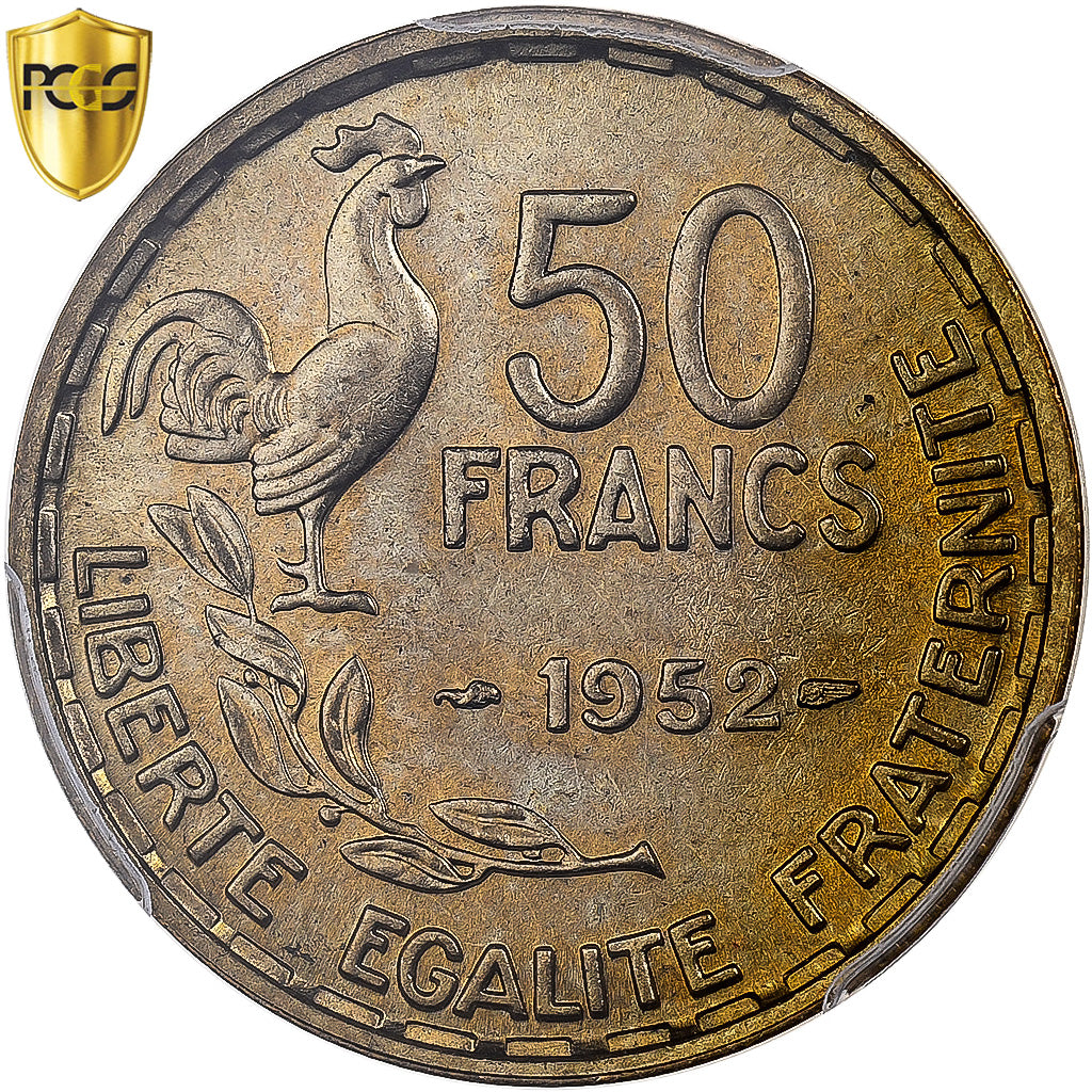 France, 50 Francs, Guiraud, 1952, Paris, Cupro-Aluminium, PCGS, MS64