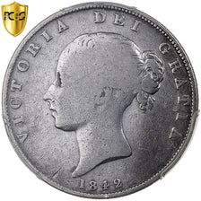 Great Britain, Victoria, 1/2 Crown, 1842, London, Silver, PCGS, VG08, KM:740