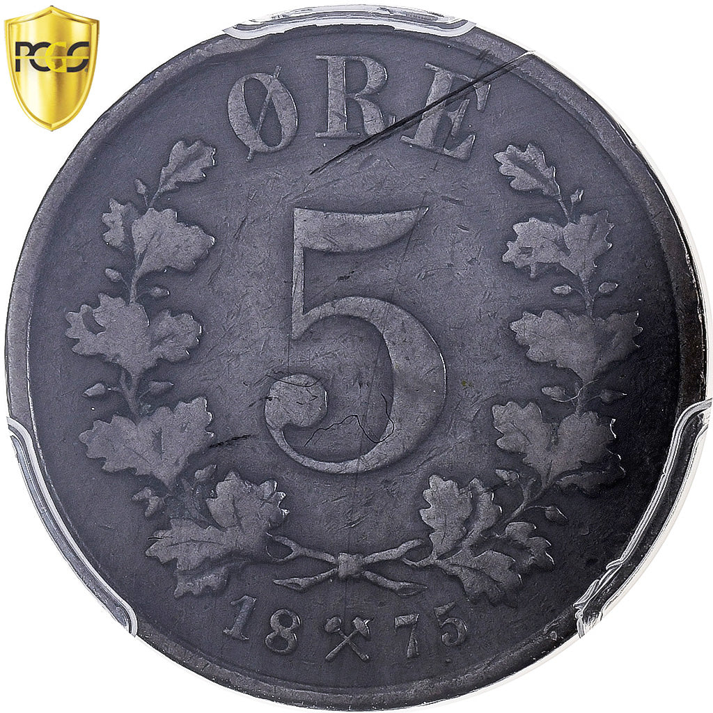 Norway, Oscar II, 5 Öre, 1875, Kongsberg, Bronze, PCGS, VF20, KM:349