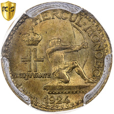 Monaco, Louis II, 1 Franc, 1924, Poissy, Brązal, PCGS, MS64+, KM:111