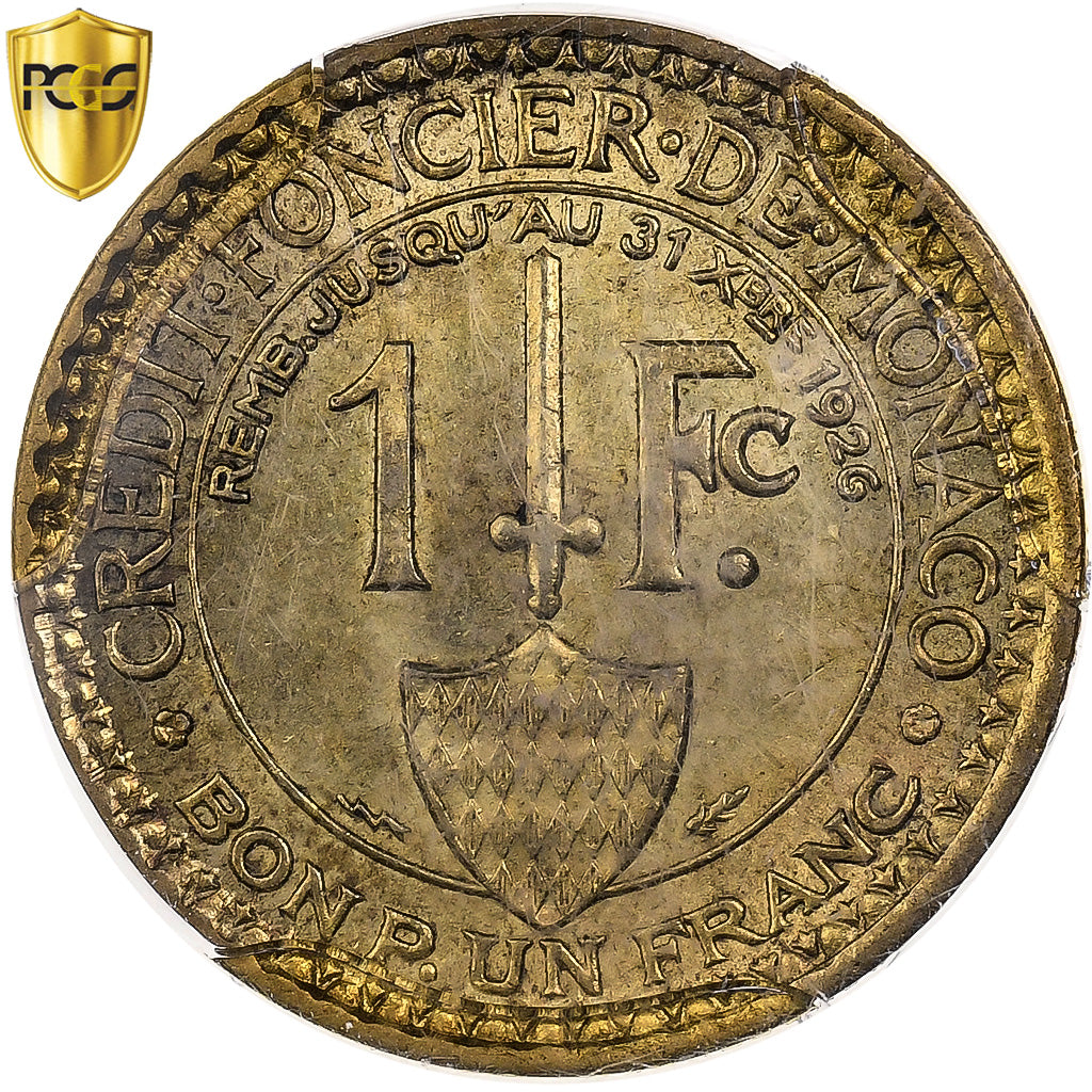 Monaco, Louis II, 1 Franc, 1924, Poissy, Cupro-Aluminium, PCGS, MS64+, KM:111