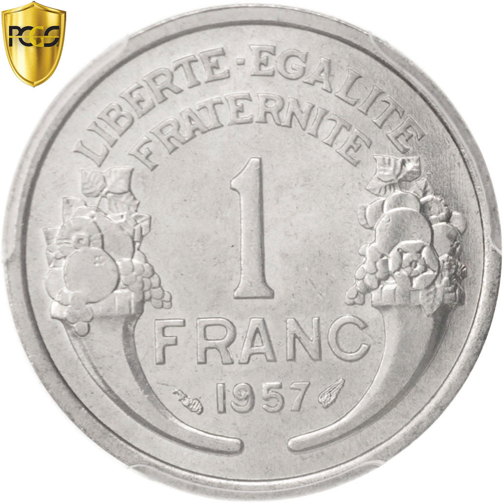 Moneda, Francia, Morlon, Franc, 1957, Paris, PCGS, MS64, SC+, Aluminio