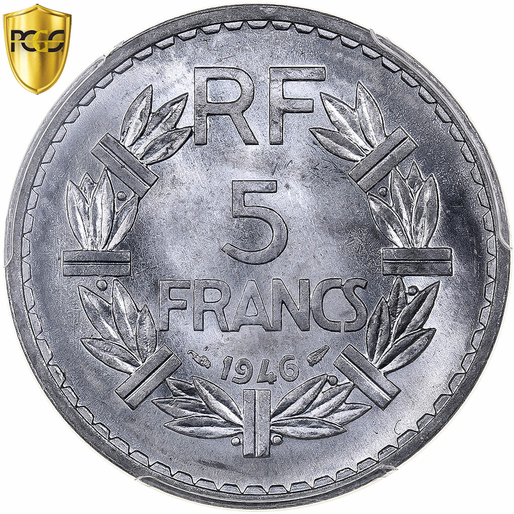 France, 5 Francs, Lavrillier, 1946, Paris, Aluminium, PCGS, MS64, Gadoury:766