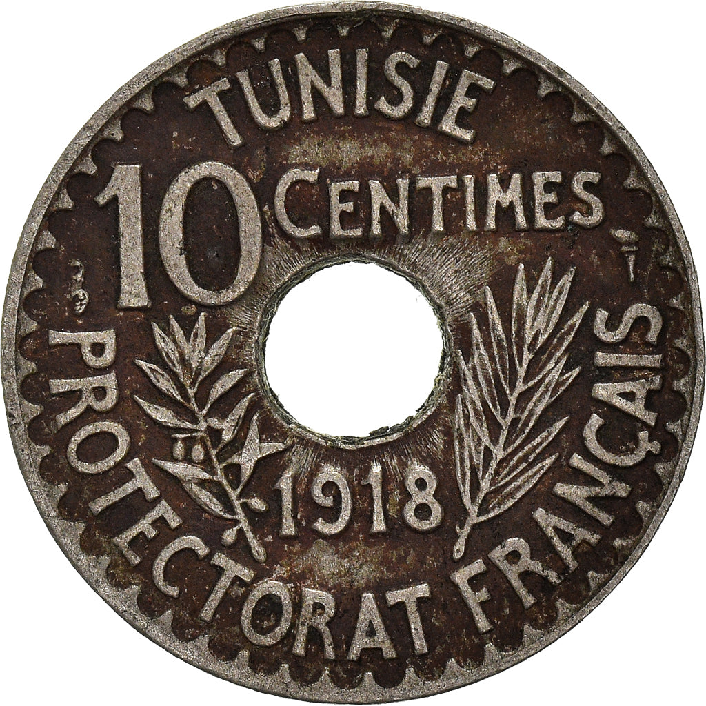 Moneda, Túnez, 10 Centimes, 1918