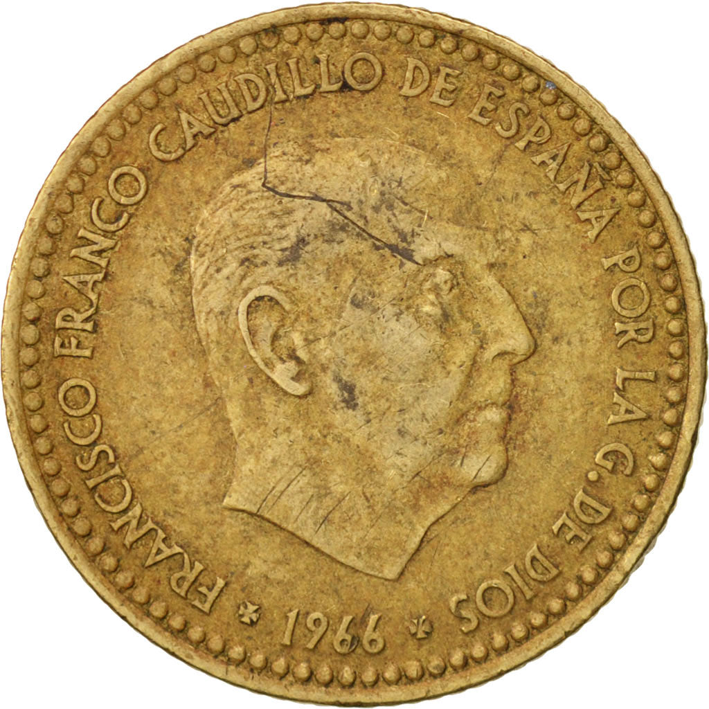 Moneda, España, Francisco Franco, caudillo, Peseta, 1966, MBC, Aluminio -