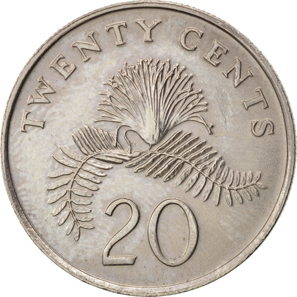 Coin, Singapore, 20 Cents, 1986, British Royal Mint, AU(55-58), Copper-nickel