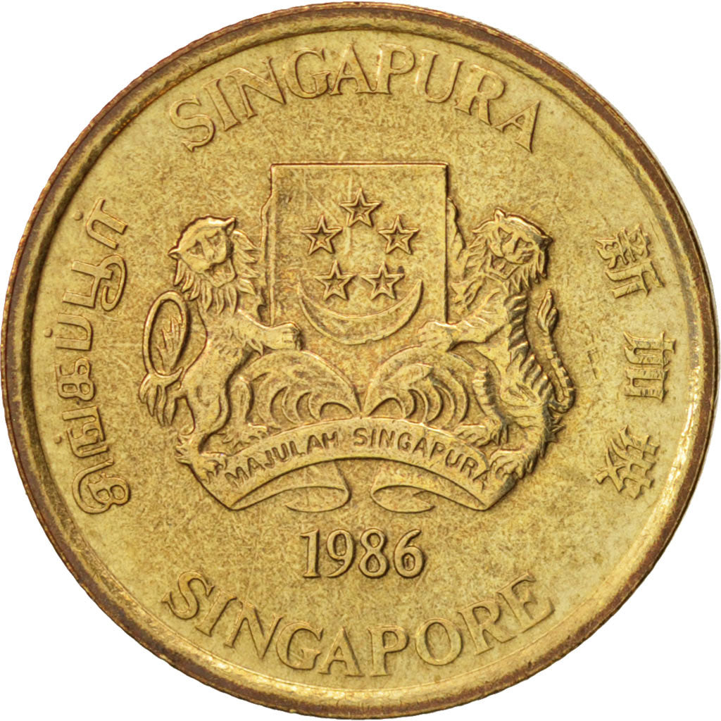Coin, Singapore, 5 Cents, 1986, British Royal Mint, MS(60-62), Aluminum-Bronze