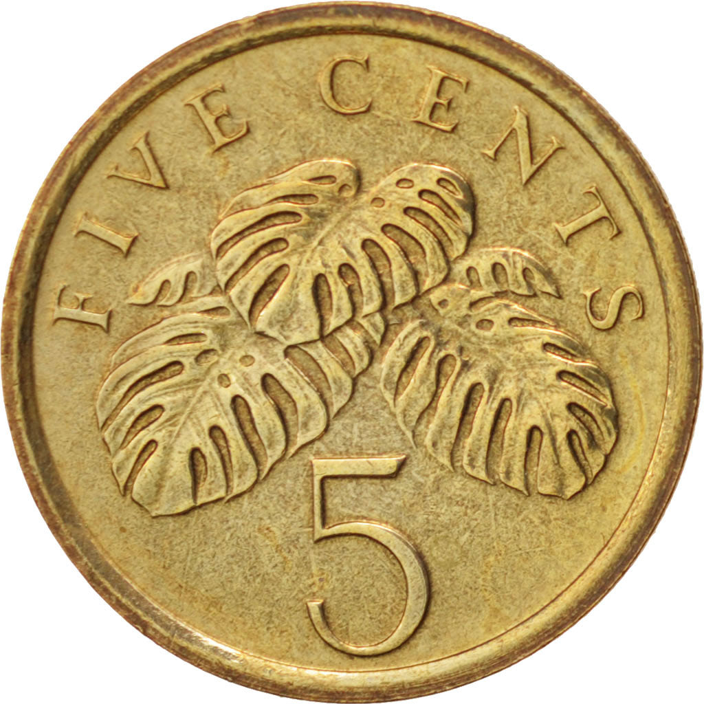 Coin, Singapore, 5 Cents, 1986, British Royal Mint, MS(60-62), Aluminum-Bronze