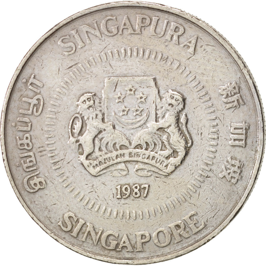 Coin, Singapore, 50 Cents, 1987, British Royal Mint, EF(40-45), Copper-nickel