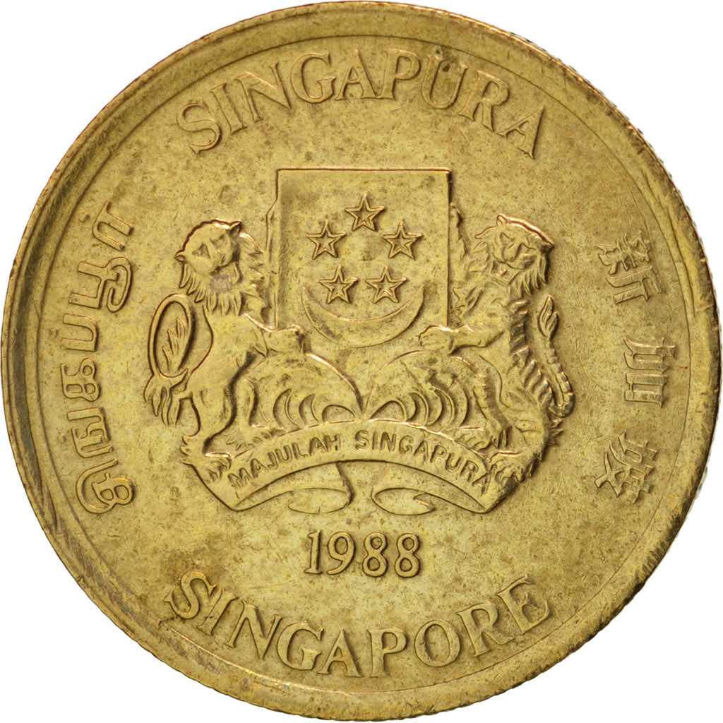 Coin, Singapore, 5 Cents, 1988, British Royal Mint, AU(55-58), Aluminum-Bronze