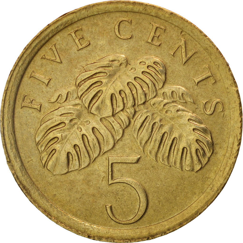 Coin, Singapore, 5 Cents, 1988, British Royal Mint, AU(55-58), Aluminum-Bronze