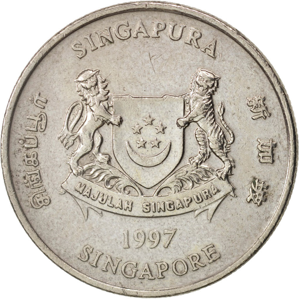 Coin, Singapore, 20 Cents, 1997, Singapore Mint, EF(40-45), Copper-nickel