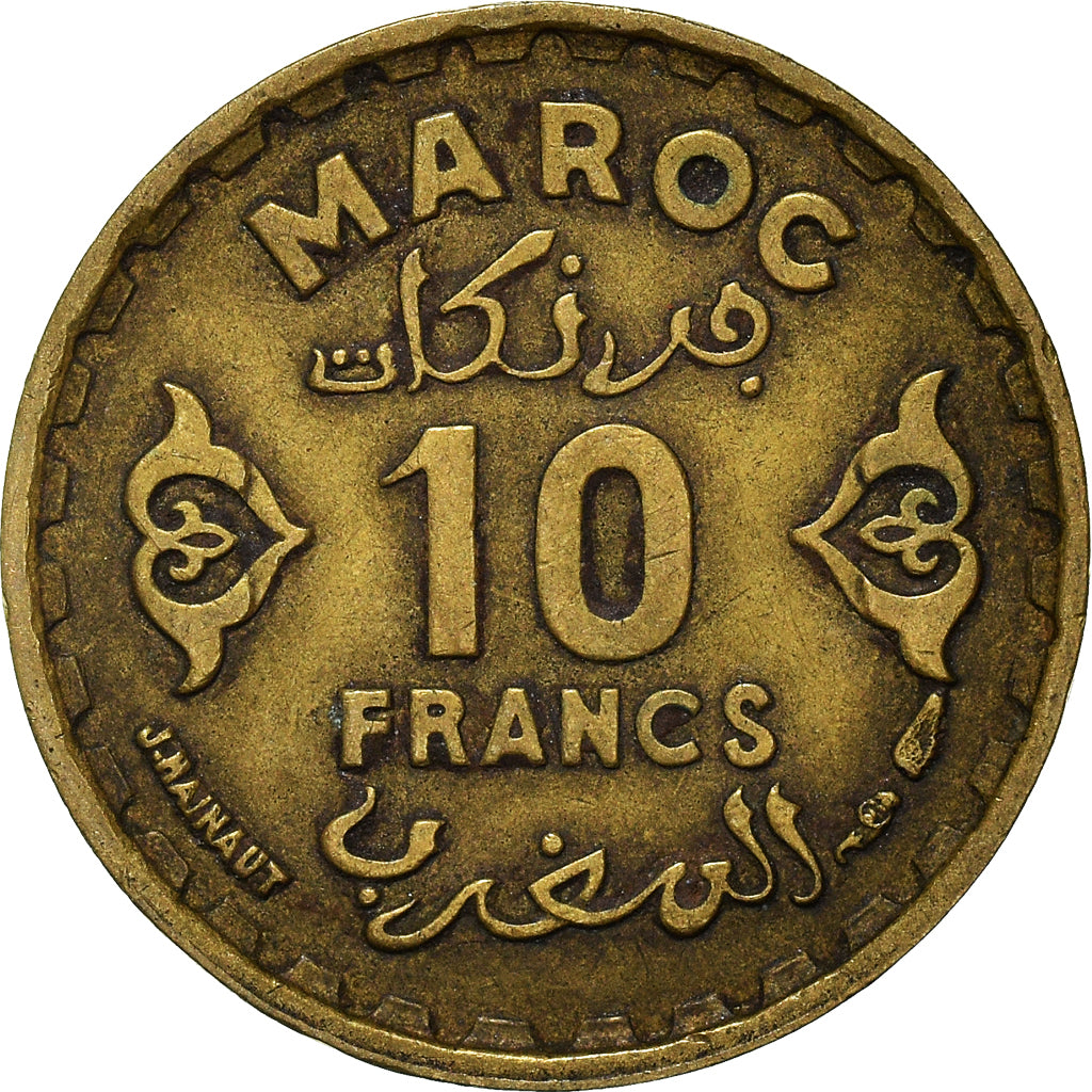 Moneta, Marocco, 10 Francs, 1371