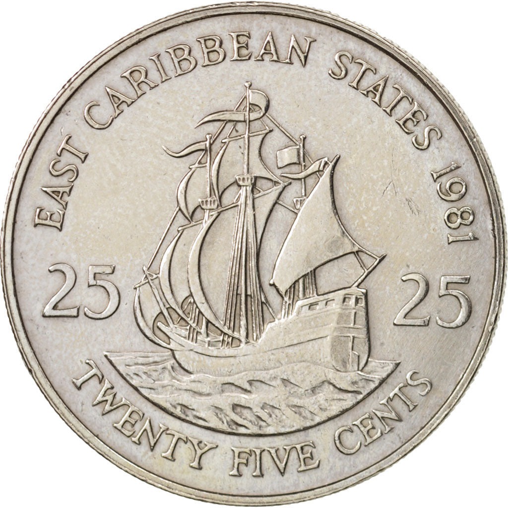 Coin, East Caribbean States, Elizabeth II, 25 Cents, 1981, AU(55-58)