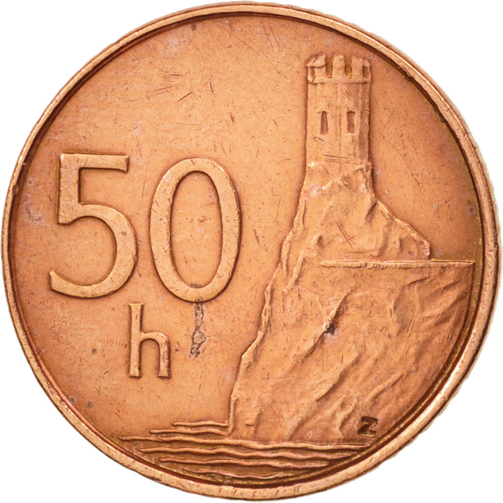 Moneta, Slovacchia, 50 Halierov, 2002, BB+, Acciaio placcato rame, KM:35