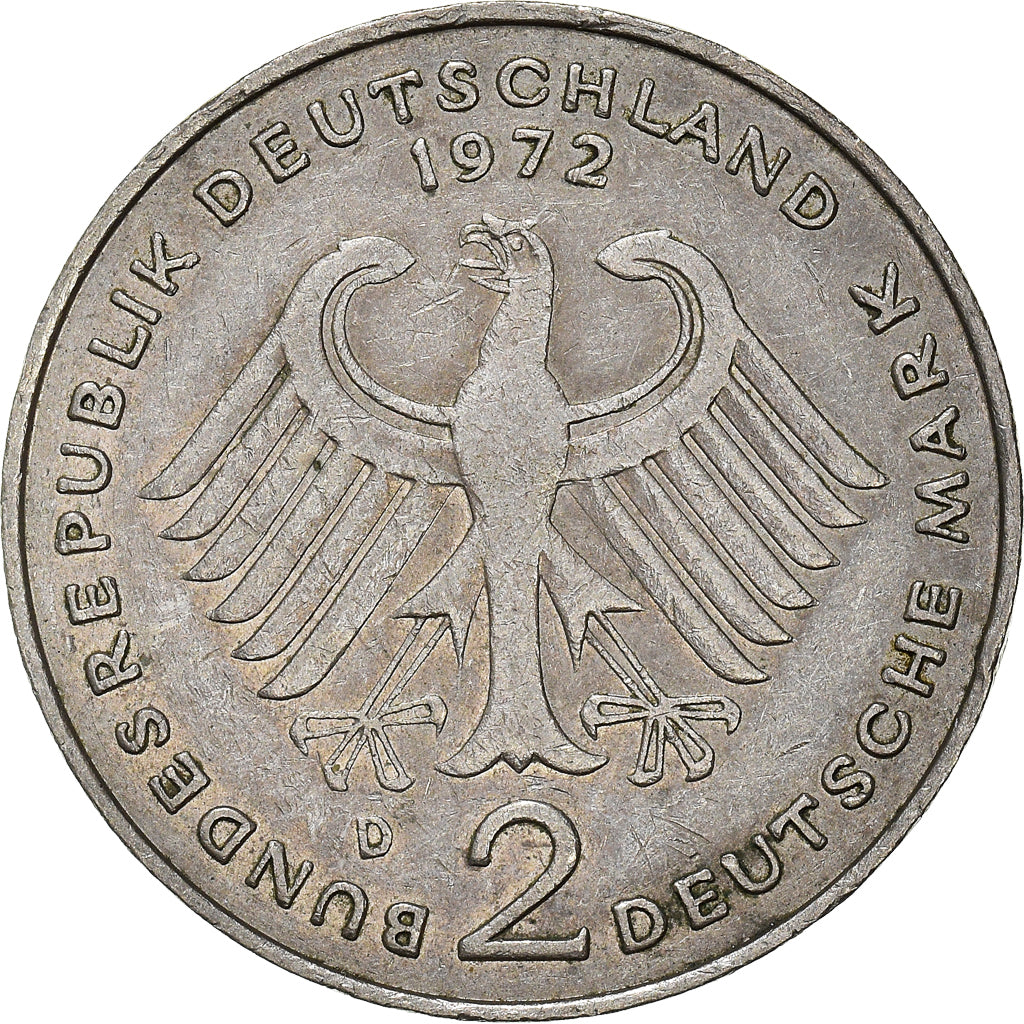 Moeda, ALEMANHA - REPÚBLICA FEDERAL, 2 Mark, 1972