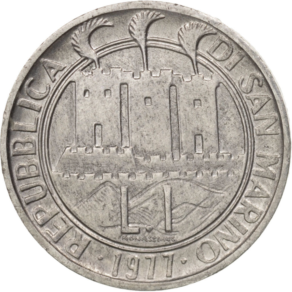 Coin, San Marino, Lira, 1977, Rome, AU(55-58), Aluminum, KM:63