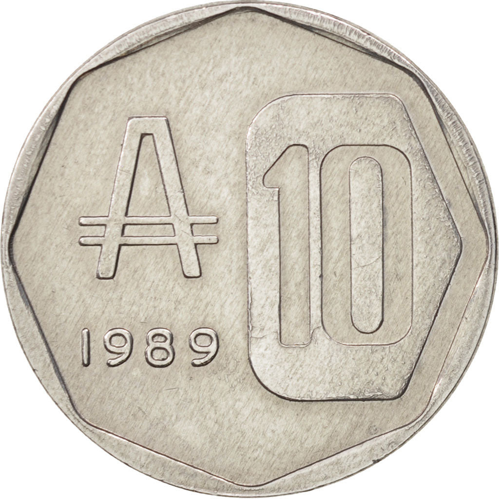 Moneta, Argentina, 10 Australes, 1989, BB+, Alluminio, KM:102