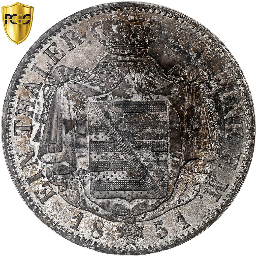 Kingdom of Saxony, Friedrich August II, Thaler, 1851, Dresden, Prata, PCGS