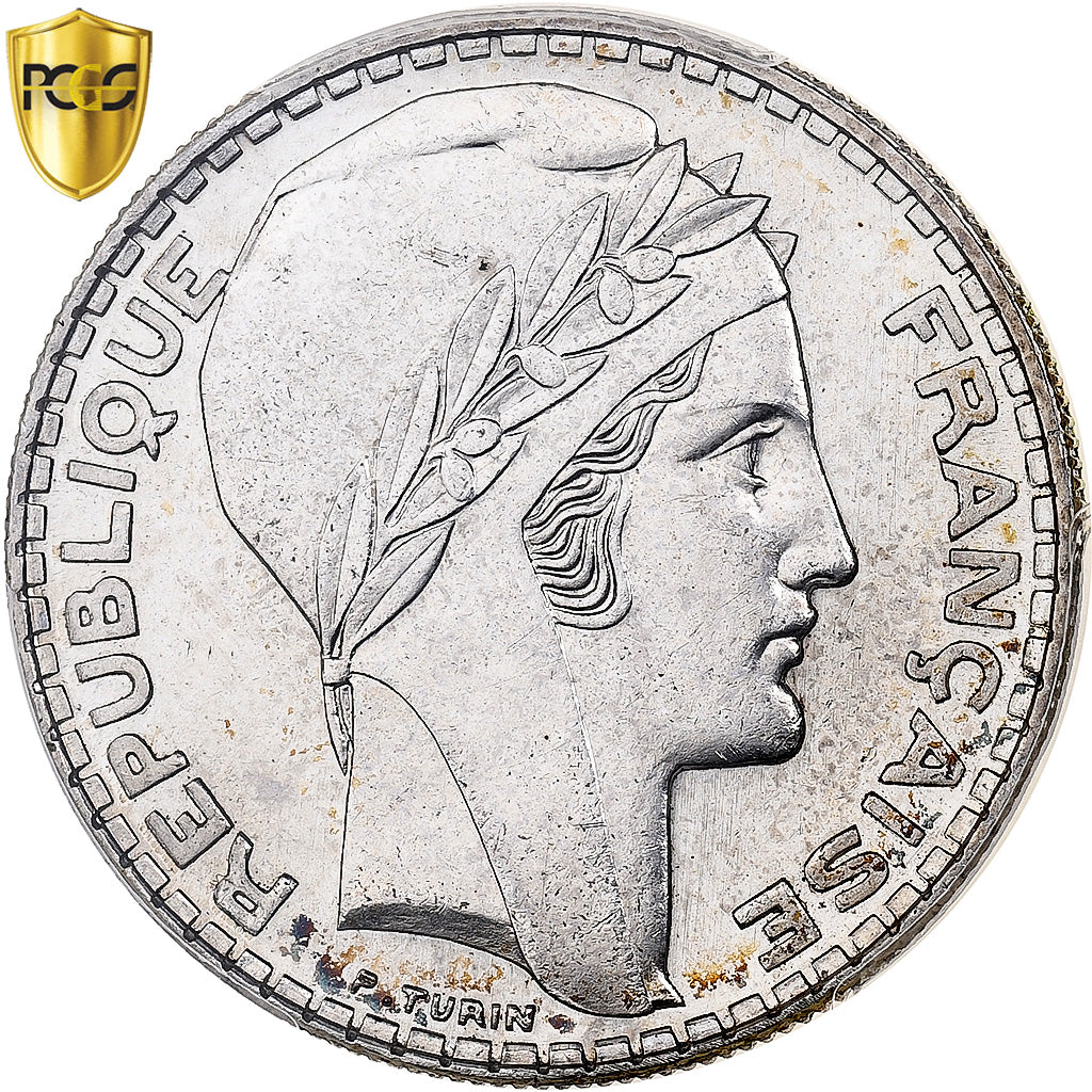 Frankrijk, 20 Francs, Turin, 1937, Paris, Zilver, PCGS, MS63, Gadoury:852