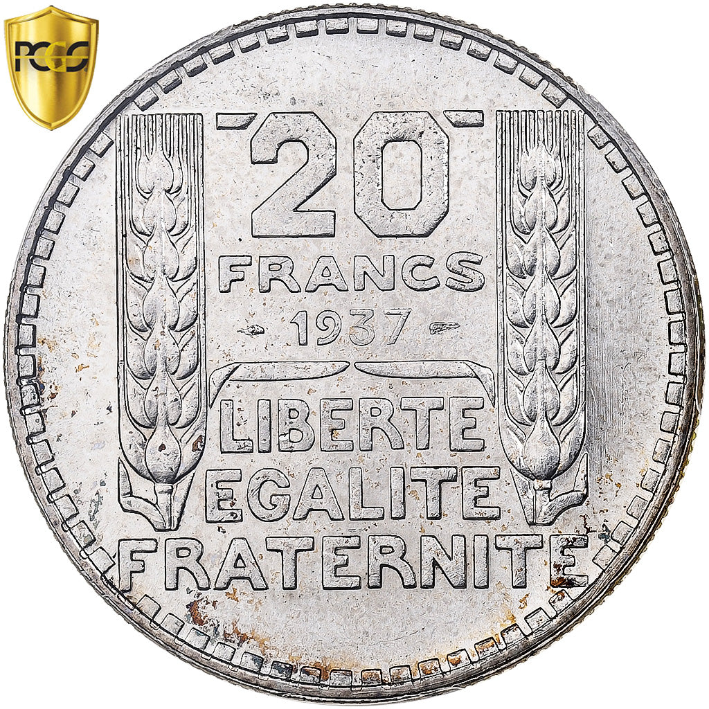 Frankrijk, 20 Francs, Turin, 1937, Paris, Zilver, PCGS, MS63, Gadoury:852