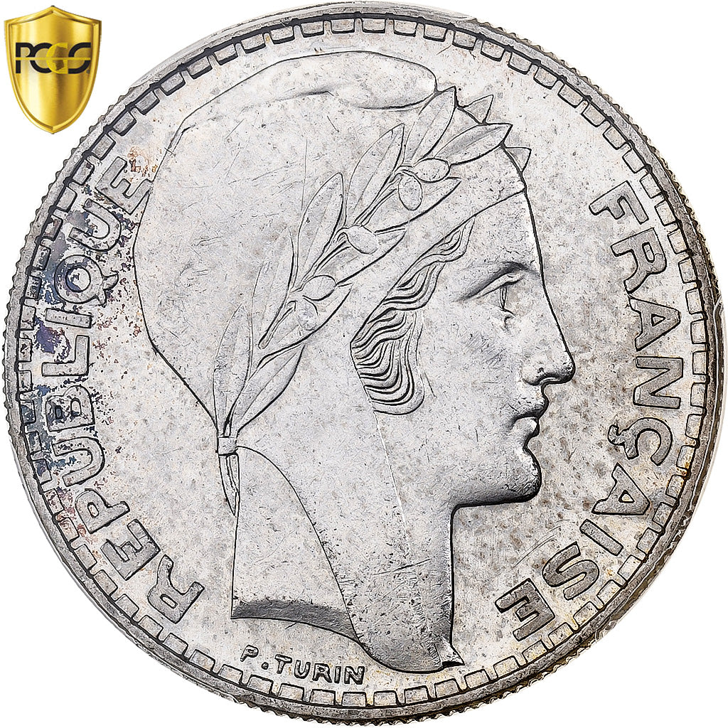 Frankrijk, 20 Francs, Turin, 1937, Paris, Zilver, PCGS, MS63, Gadoury:852