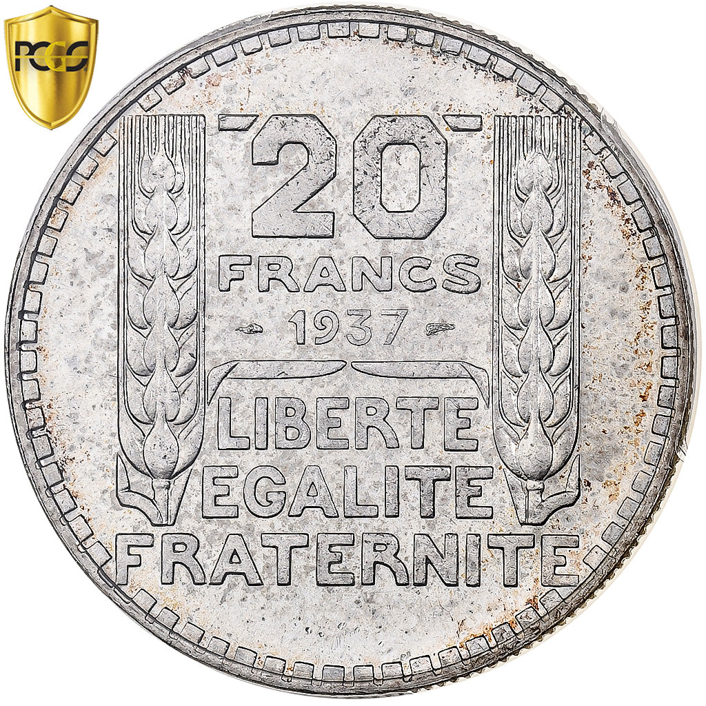 Frankrijk, 20 Francs, Turin, 1937, Paris, Zilver, PCGS, MS63, Gadoury:852