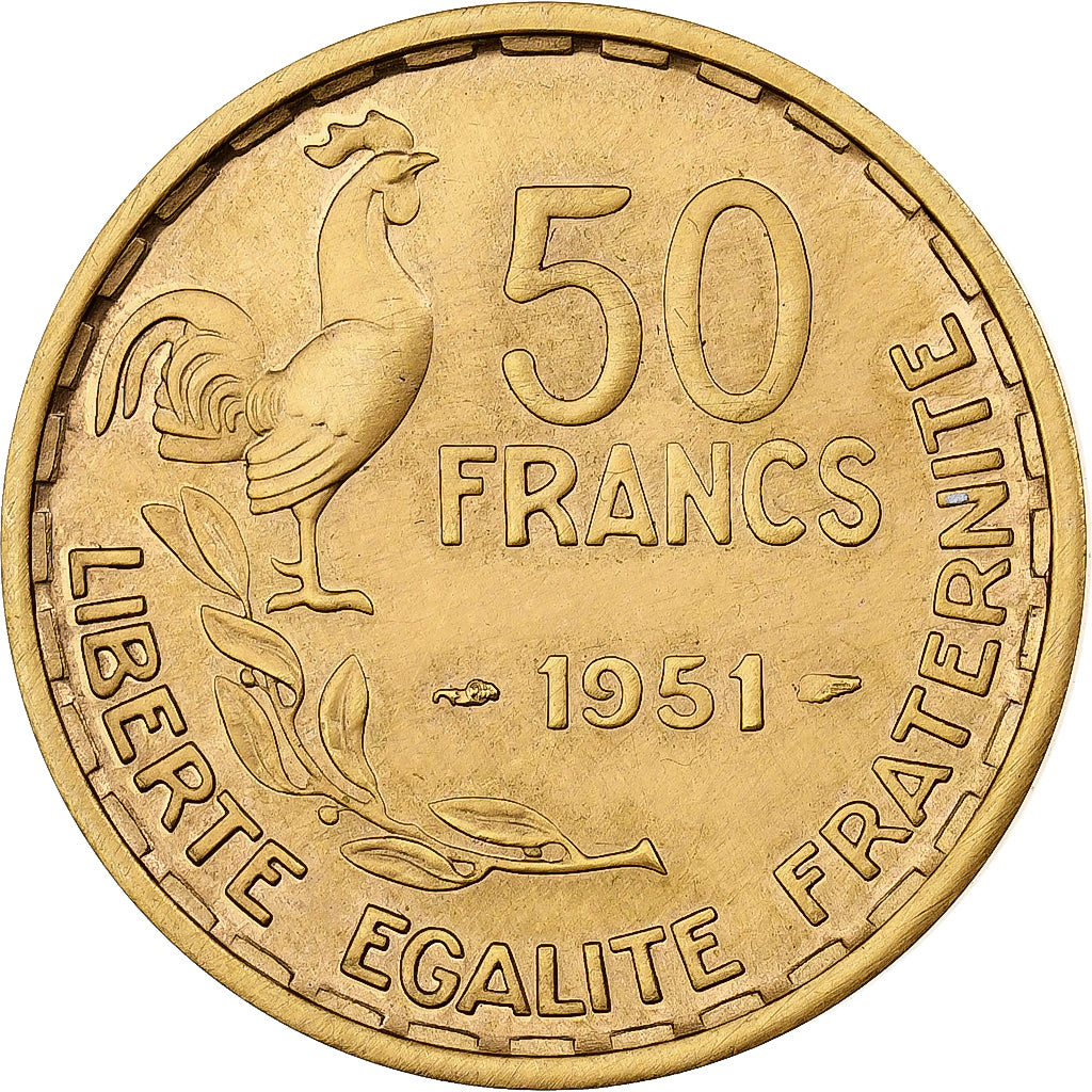 France, 50 Francs, Guiraud, 1951, Paris, Gold pattern, Gold, AU(55-58)