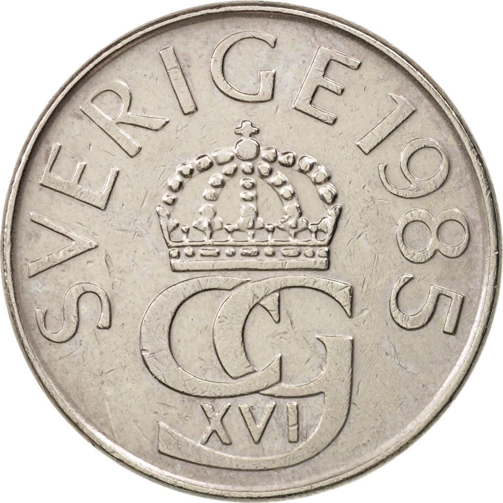 Moneta, Szwecja, Carl XVI Gustaf, 5 Kronor, 1985, EF(40-45), Miedź-Nikiel