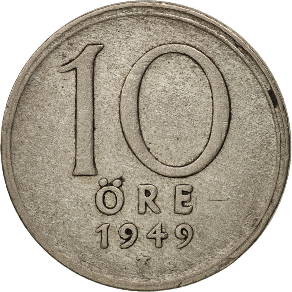 Coin, Sweden, Gustaf V, 10 Öre, 1949, EF(40-45), Silver, KM:813