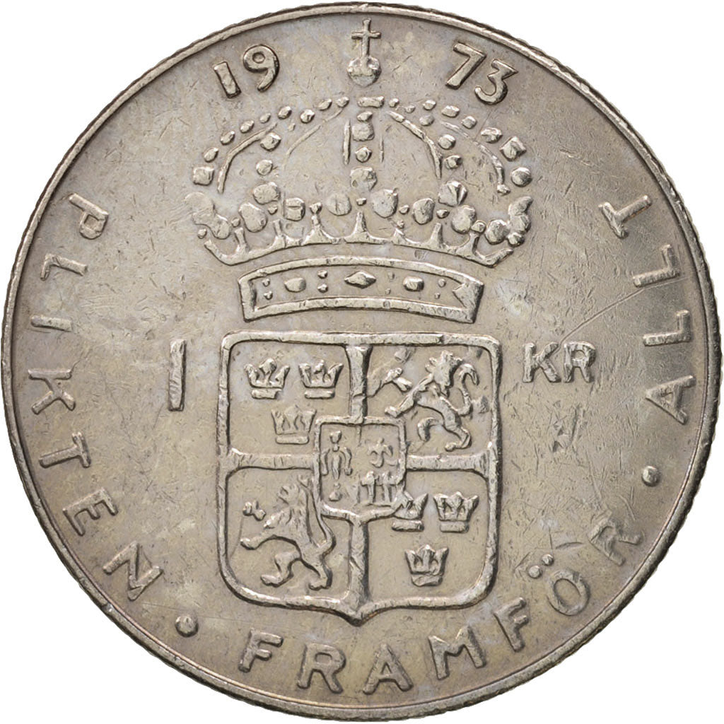 Coin, Sweden, Gustaf VI, Krona, 1973, EF(40-45), Copper-Nickel Clad Copper